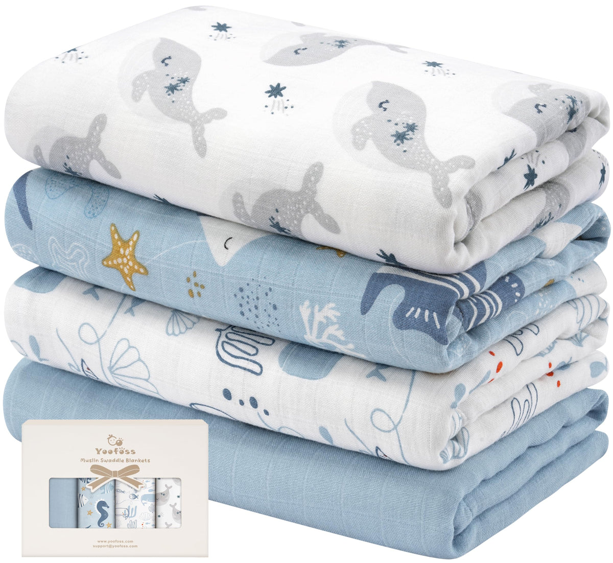 Muslin Bamboo Swaddle Blankets Green, 4 Pack