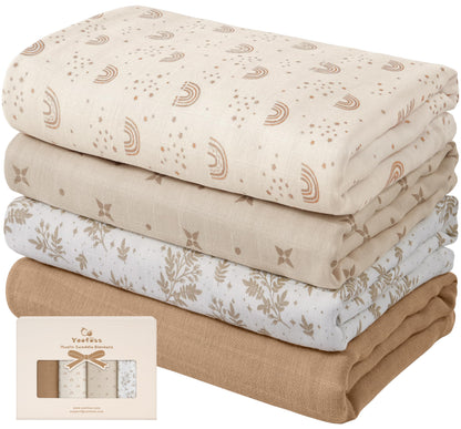 Muslin Bamboo Swaddle Blankets Green, 4 Pack