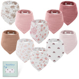 Yoofoss Muslin Baby Bibs 10 Pack Bandana Bibs 100% Cotton 6-Layer Soft Absorbent Drool Bibs for Boys and Girls