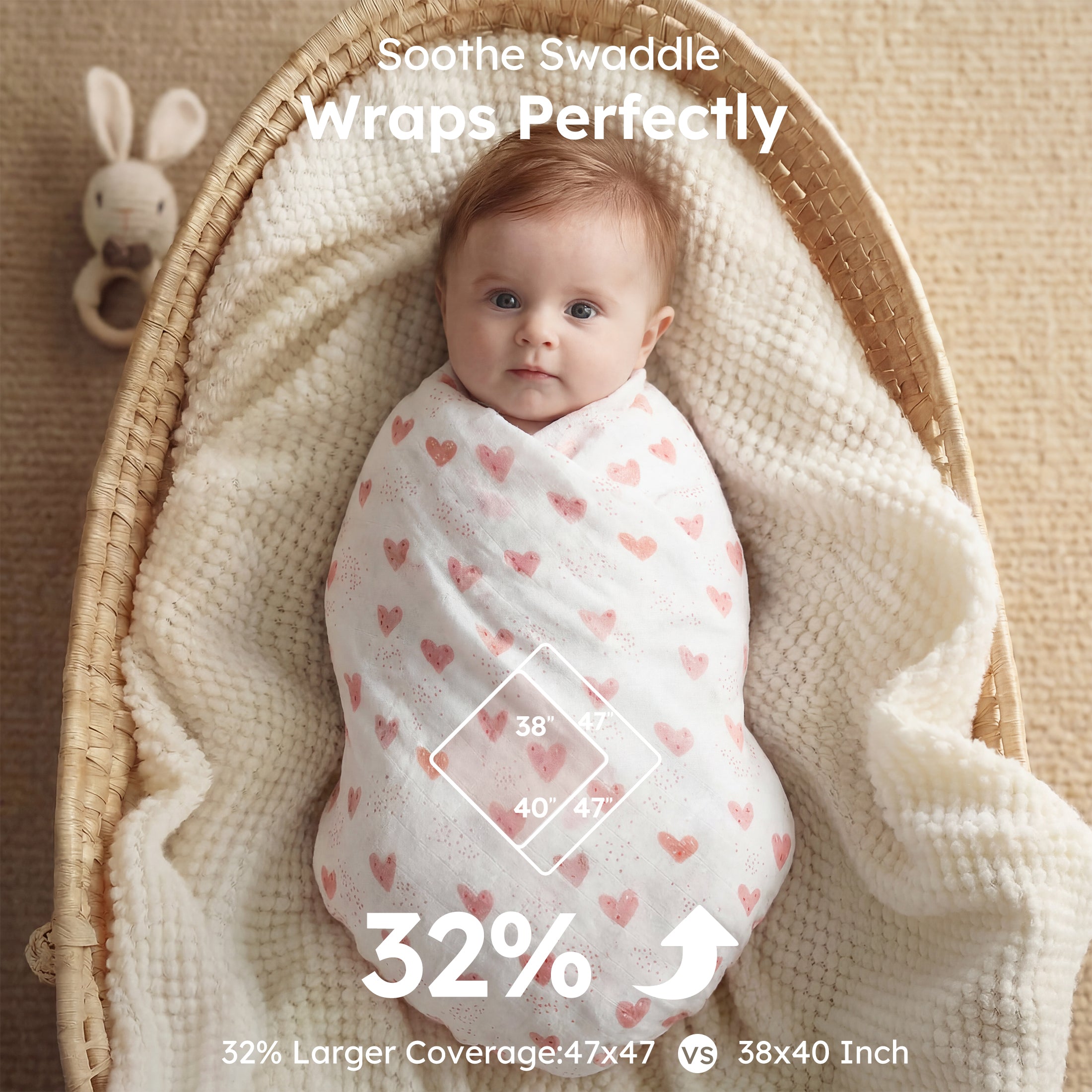 YOOFOSS Muslin Swaddle Blankets, Organic Baby Blankets, 47x47 Inches Receiving Blanket for Baby Boys, Girls and Neutral, Baby Essentials for Newborns Soft Breathable (Copy)