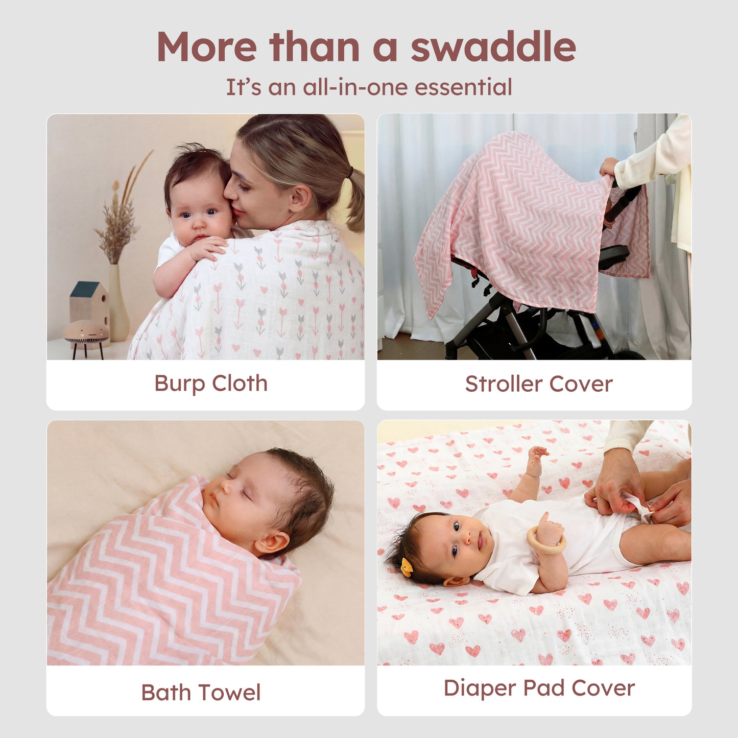 YOOFOSS Muslin Swaddle Blankets, Organic Baby Blankets, 47x47 Inches Receiving Blanket for Baby Boys, Girls and Neutral, Baby Essentials for Newborns Soft Breathable (Copy)