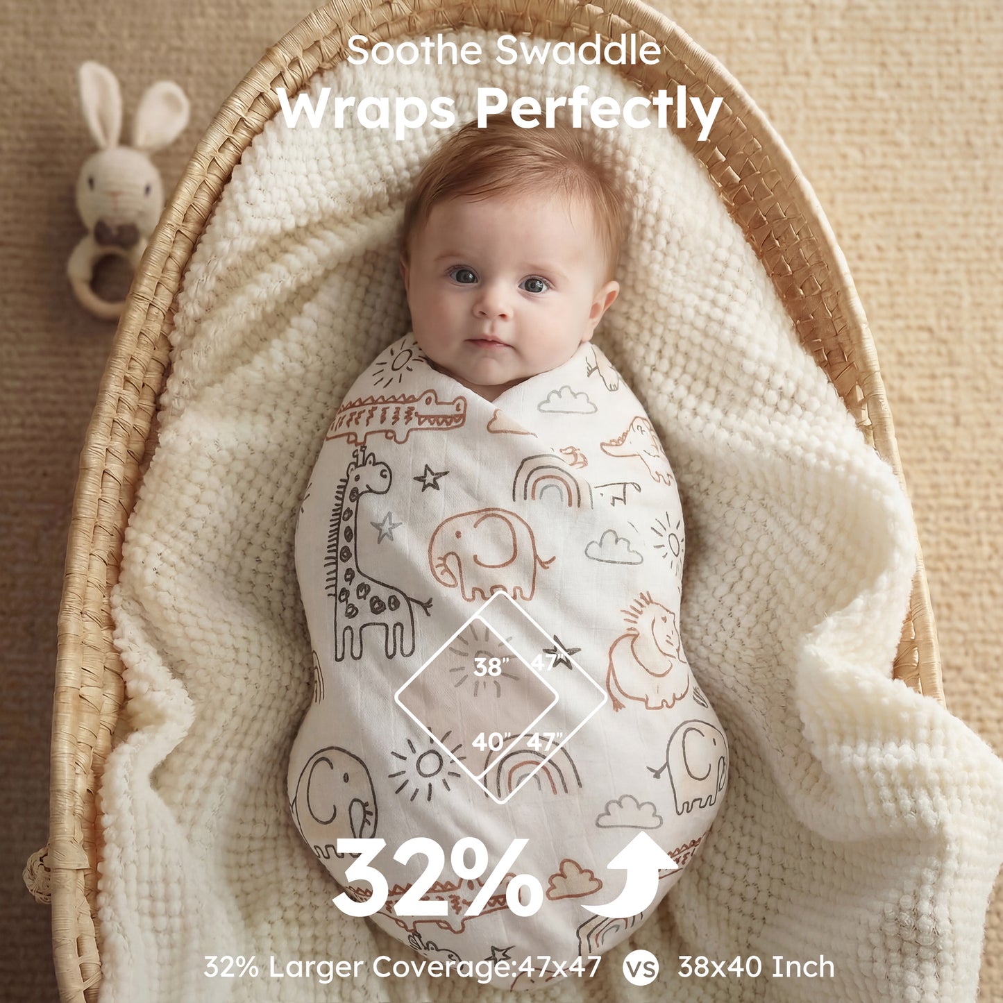 YOOFOSS Muslin Swaddle Blankets, Organic Baby Blankets, 47x47 Inches Receiving Blanket for Baby Boys, Girls and Neutral, Baby Essentials for Newborns Soft Breathable (Copy) (Copy) (Copy)