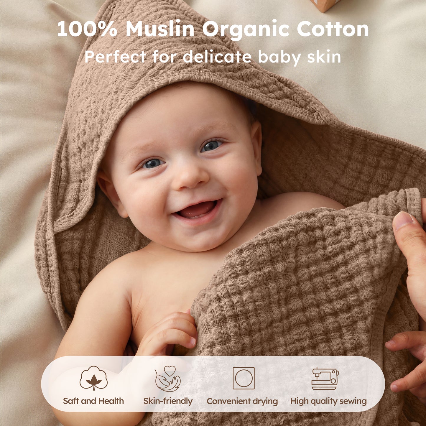 YOOFOSS Hooded Baby Towels for Newborn, 3 Pack 100% Muslin Organic Cotton Baby Bath Towel with Hood for Babies, Infant, Toddler and Kids, 32"x32", Newborn Essential