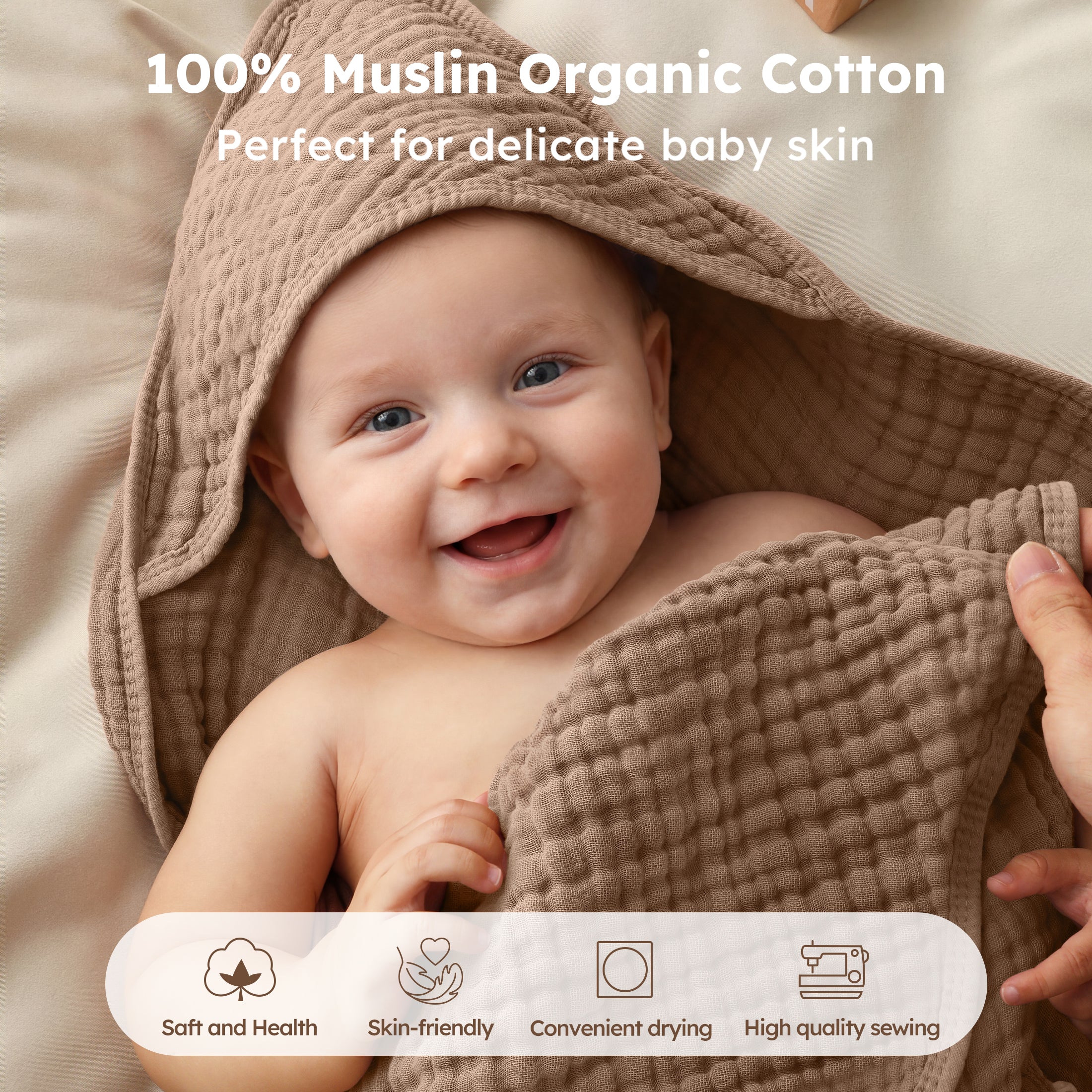 YOOFOSS Hooded Baby Towels for Newborn, 3 Pack 100% Muslin Organic Cotton Baby Bath Towel with Hood for Babies, Infant, Toddler and Kids, 32"x32", Newborn Essential