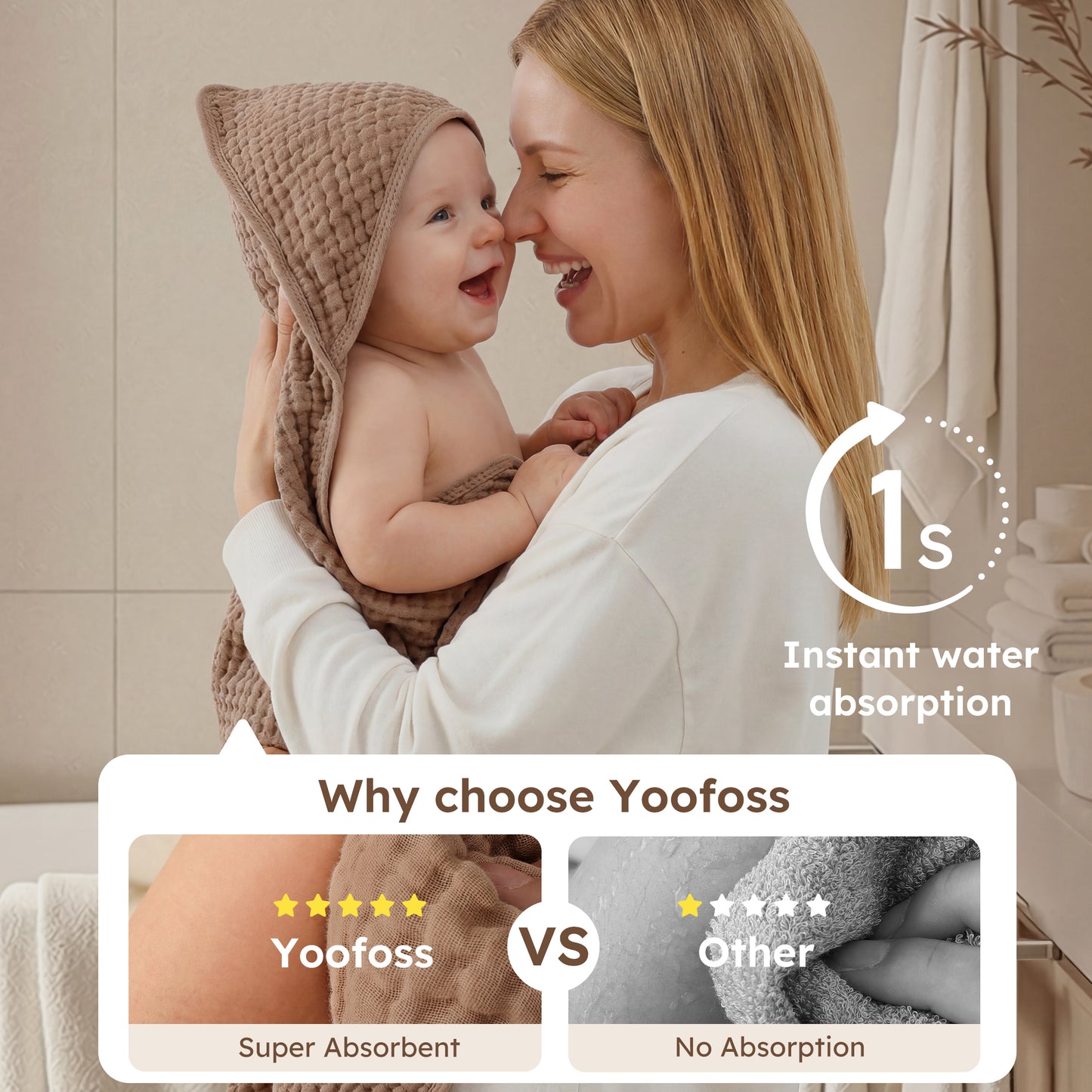 YOOFOSS Hooded Baby Towels for Newborn, 3 Pack 100% Muslin Organic Cotton Baby Bath Towel with Hood for Babies, Infant, Toddler and Kids, 32"x32", Newborn Essential