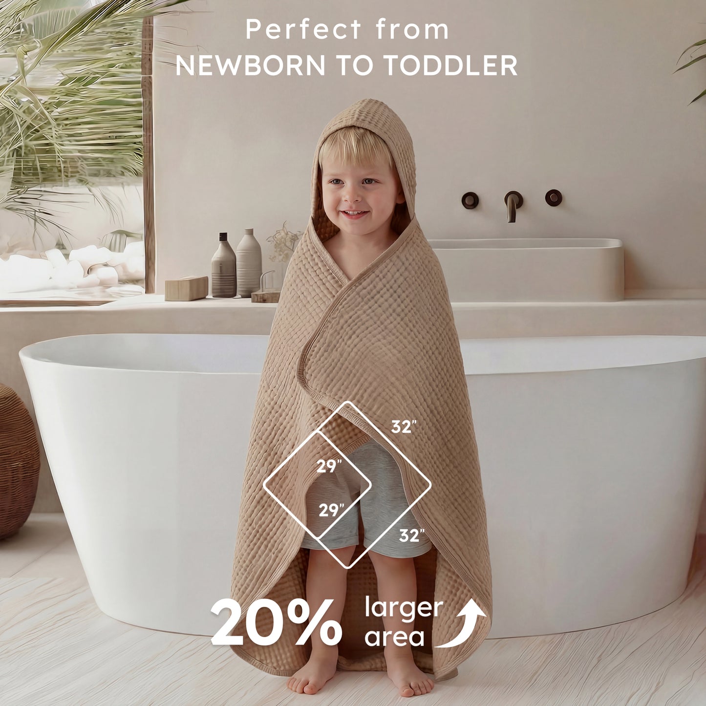 YOOFOSS Hooded Baby Towels for Newborn, 3 Pack 100% Muslin Organic Cotton Baby Bath Towel with Hood for Babies, Infant, Toddler and Kids, 32"x32", Newborn Essential