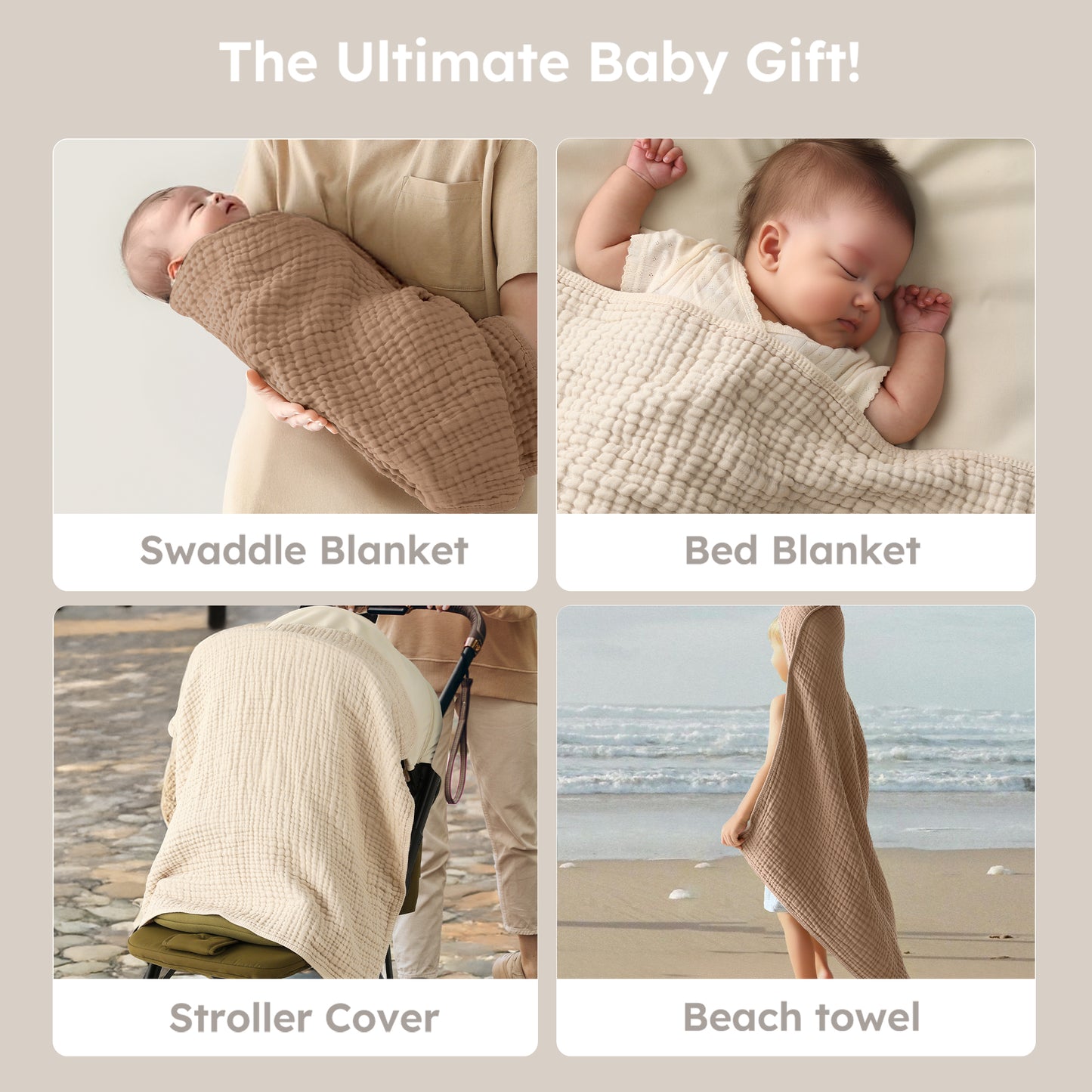 YOOFOSS Hooded Baby Towels for Newborn, 3 Pack 100% Muslin Organic Cotton Baby Bath Towel with Hood for Babies, Infant, Toddler and Kids, 32"x32", Newborn Essential