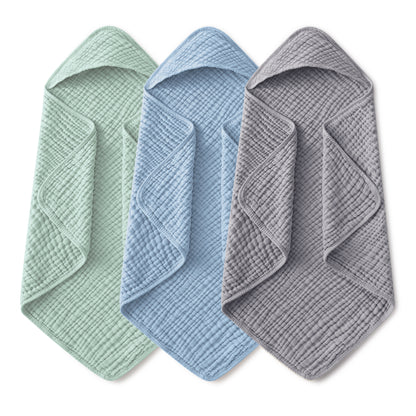YOOFOSS Hooded Baby Towels for Newborn, 3 Pack 100% Muslin Organic Cotton Baby Bath Towel with Hood for Babies, Infant, Toddler and Kids, 32"x32", Newborn Essential (Copy)