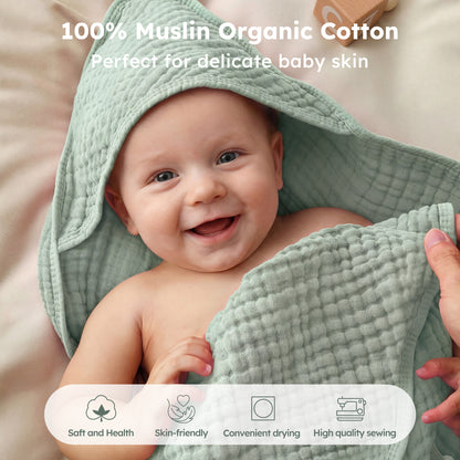 YOOFOSS Hooded Baby Towels for Newborn, 3 Pack 100% Muslin Organic Cotton Baby Bath Towel with Hood for Babies, Infant, Toddler and Kids, 32"x32", Newborn Essential (Copy)