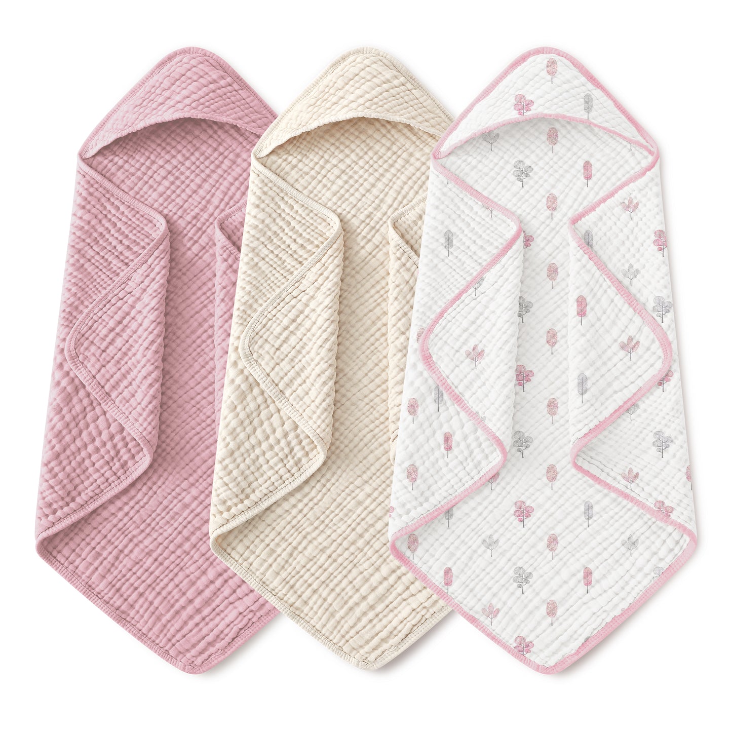 YOOFOSS Hooded Baby Towels for Newborn, 3 Pack 100% Muslin Organic Cotton Baby Bath Towel with Hood for Babies, Infant, Toddler and Kids, 32"x32", Newborn Essential (Copy) (Copy)