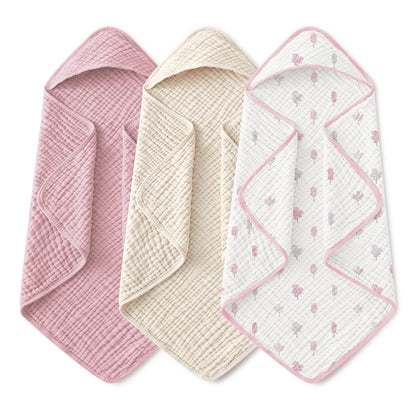 YOOFOSS Hooded Baby Towels for Newborn, 3 Pack 100% Muslin Organic Cotton Baby Bath Towel with Hood for Babies, Infant, Toddler and Kids, 32"x32", Newborn Essential (Copy) (Copy)