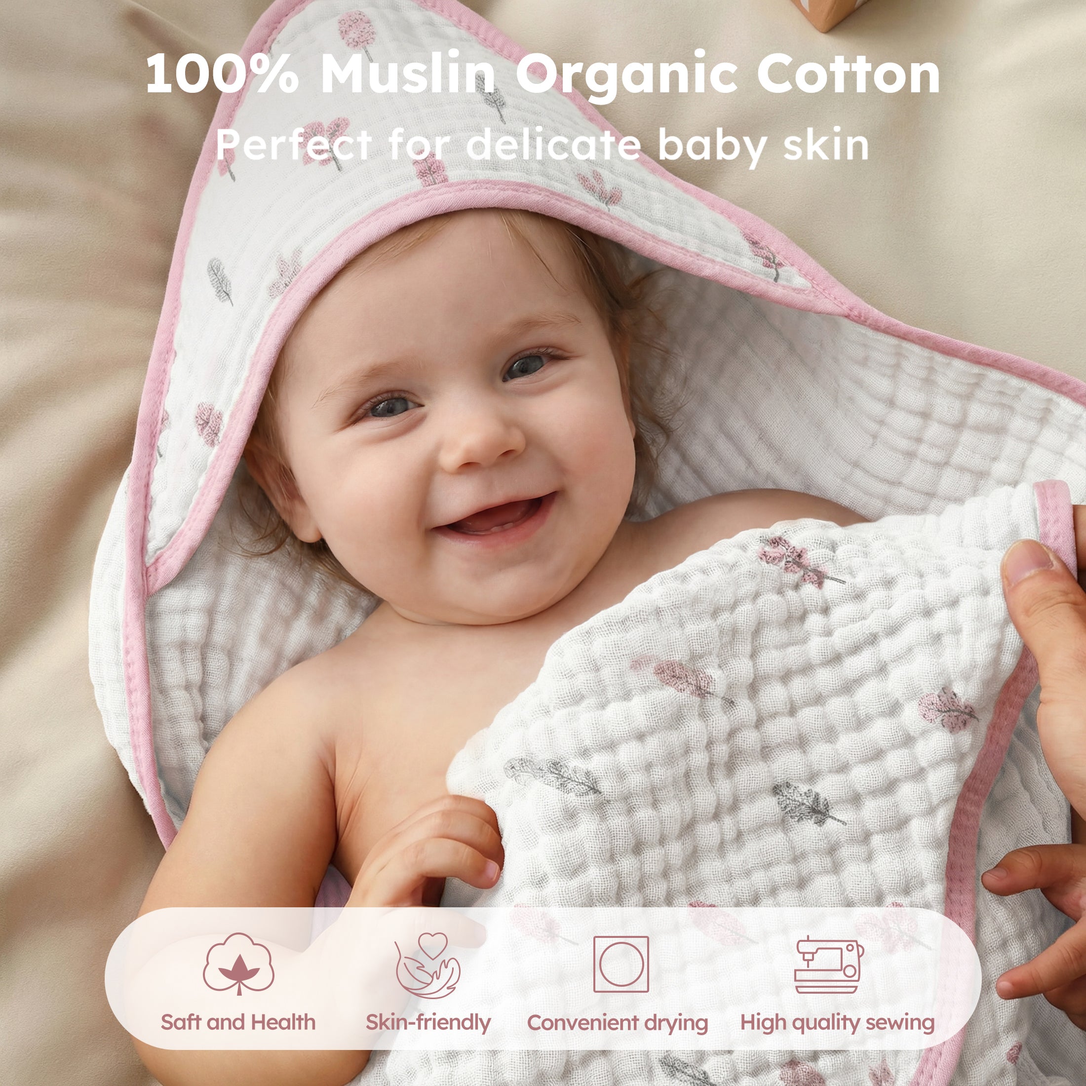 YOOFOSS Hooded Baby Towels for Newborn, 3 Pack 100% Muslin Organic Cotton Baby Bath Towel with Hood for Babies, Infant, Toddler and Kids, 32"x32", Newborn Essential (Copy) (Copy)