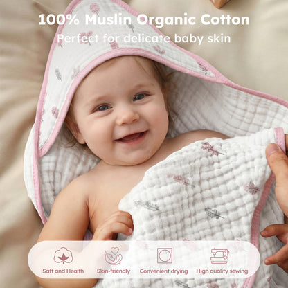 YOOFOSS Hooded Baby Towels for Newborn, 3 Pack 100% Muslin Organic Cotton Baby Bath Towel with Hood for Babies, Infant, Toddler and Kids, 32"x32", Newborn Essential (Copy) (Copy)