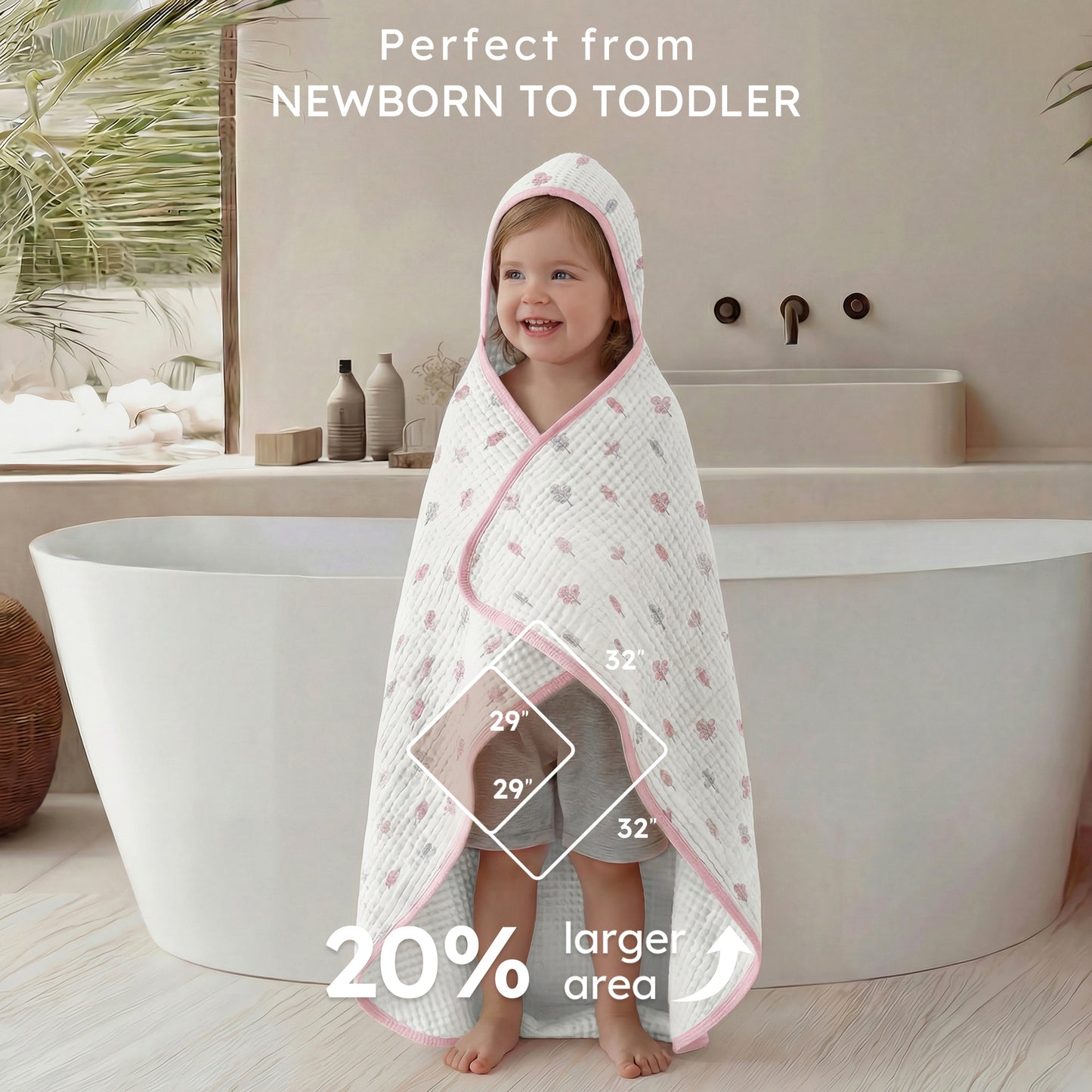 YOOFOSS Hooded Baby Towels for Newborn, 3 Pack 100% Muslin Organic Cotton Baby Bath Towel with Hood for Babies, Infant, Toddler and Kids, 32"x32", Newborn Essential (Copy) (Copy)