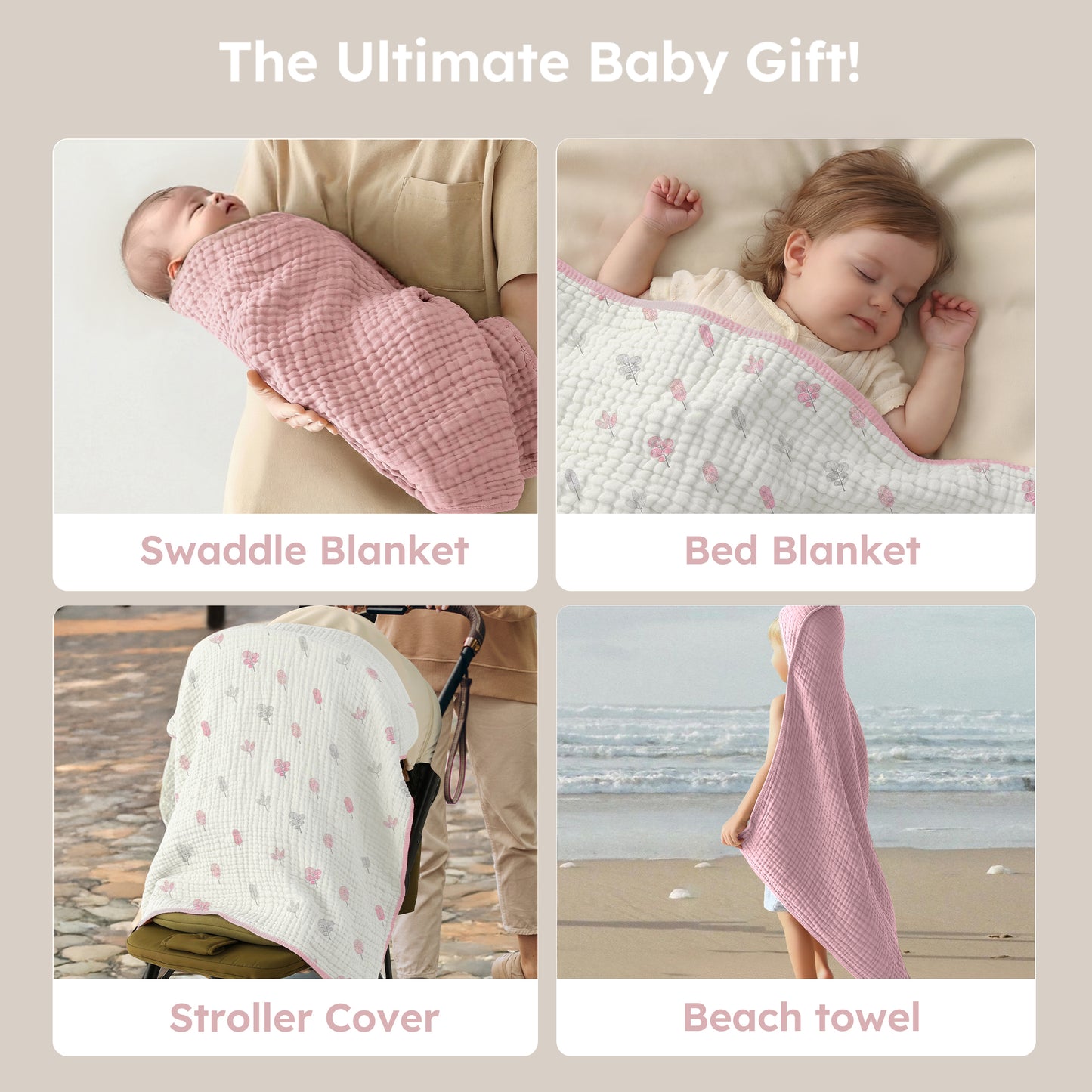 YOOFOSS Hooded Baby Towels for Newborn, 3 Pack 100% Muslin Organic Cotton Baby Bath Towel with Hood for Babies, Infant, Toddler and Kids, 32"x32", Newborn Essential (Copy) (Copy)