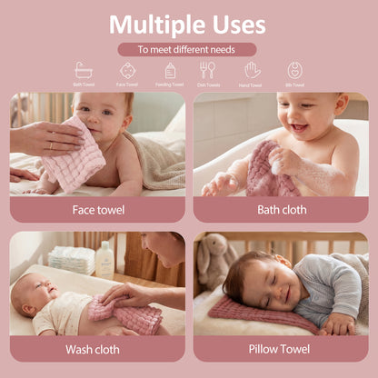 YOOFOSS Muslin Burp Cloths 100% Organic Cotton Baby Face towels 12 Pack Baby Washcloths for Showering 12"x12" Soft and Absorbent Baby Towels