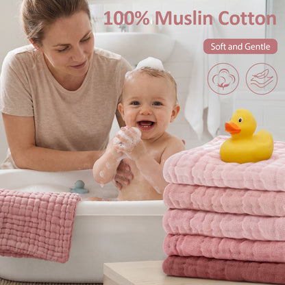 YOOFOSS Muslin Burp Cloths 100% Organic Cotton Baby Face towels 12 Pack Baby Washcloths for Showering 12"x12" Soft and Absorbent Baby Towels