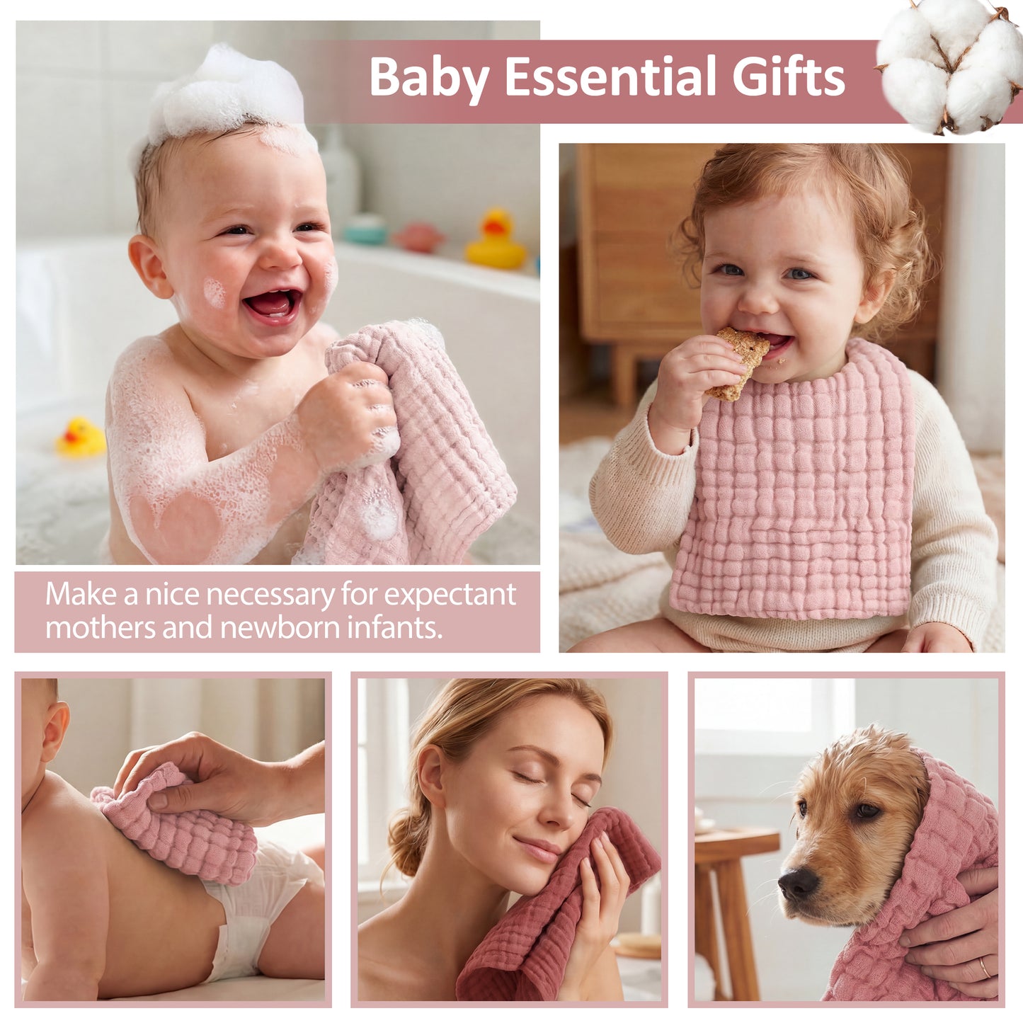 YOOFOSS Muslin Burp Cloths 100% Organic Cotton Baby Face towels 12 Pack Baby Washcloths for Showering 12"x12" Soft and Absorbent Baby Towels