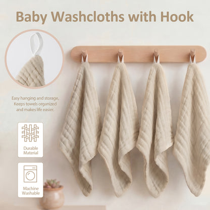 YOOFOSS Muslin Burp Cloths 100% Organic Cotton Baby Face towels 12 Pack Baby Washcloths for Showering 12"x12" Soft and Absorbent Baby Towels (Copy)