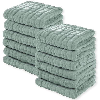 YOOFOSS Muslin Burp Cloths 100% Organic Cotton Baby Face towels 12 Pack Baby Washcloths for Showering 12"x12" Soft and Absorbent Baby Towels (Copy) (Copy)