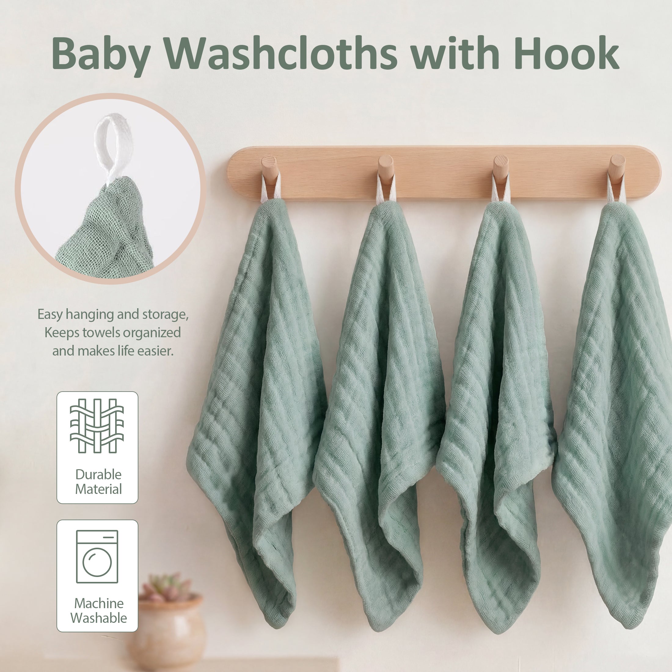 YOOFOSS Muslin Burp Cloths 100% Organic Cotton Baby Face towels 12 Pack Baby Washcloths for Showering 12"x12" Soft and Absorbent Baby Towels (Copy) (Copy)