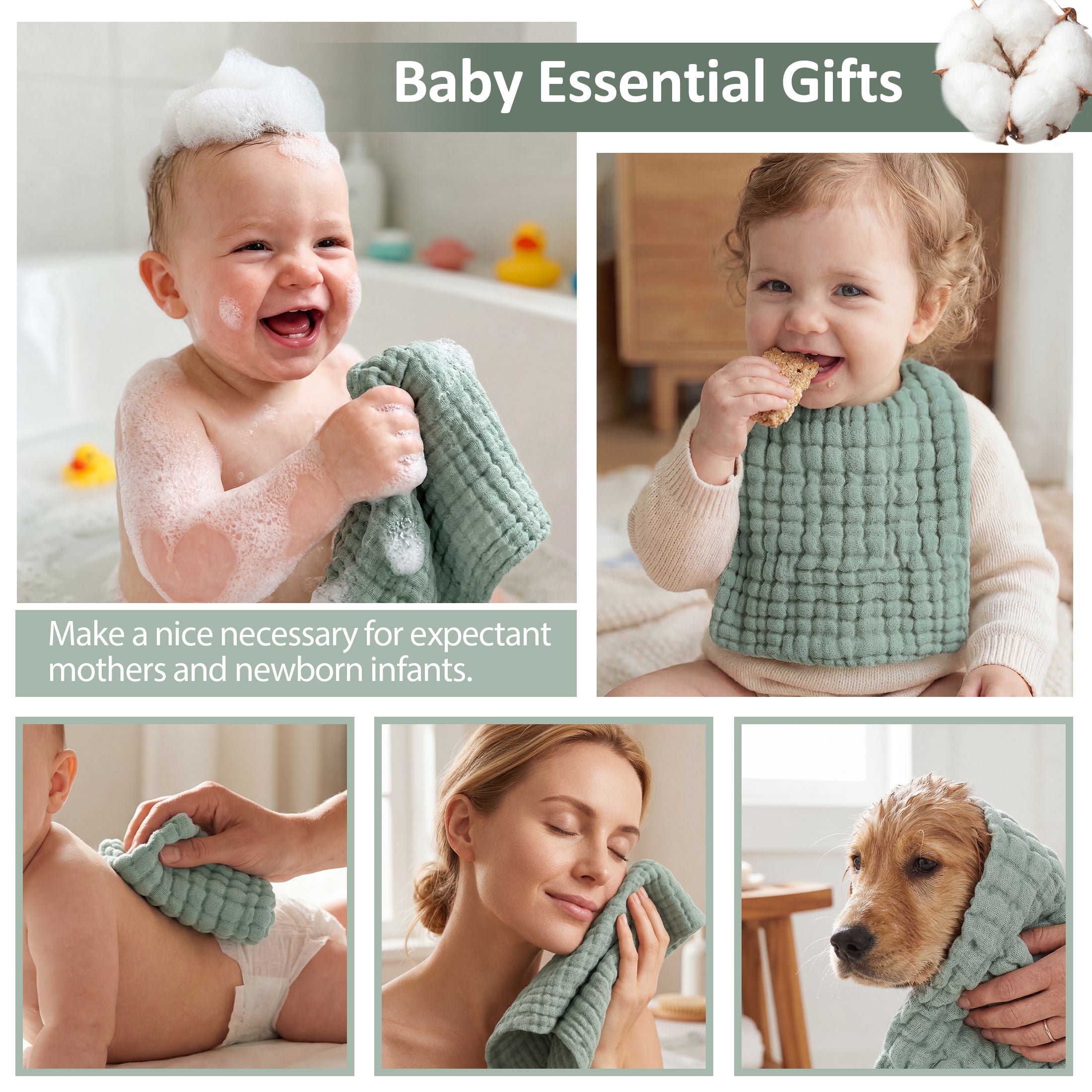 YOOFOSS Muslin Burp Cloths 100% Organic Cotton Baby Face towels 12 Pack Baby Washcloths for Showering 12"x12" Soft and Absorbent Baby Towels (Copy) (Copy)