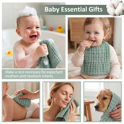 YOOFOSS Muslin Burp Cloths 100% Organic Cotton Baby Face towels 12 Pack Baby Washcloths for Showering 12"x12" Soft and Absorbent Baby Towels (Copy) (Copy)