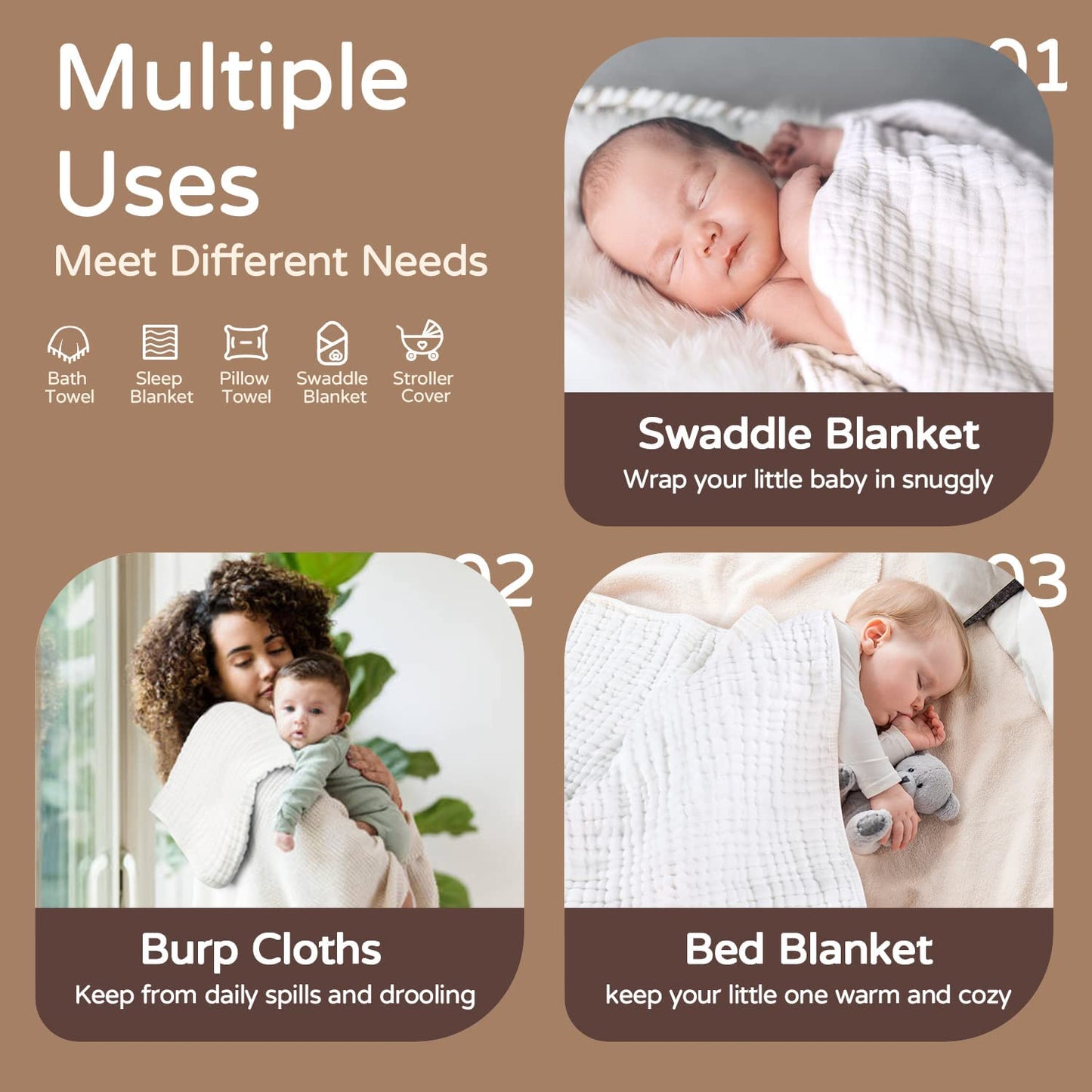 Large Hooded Baby Towels, Double White