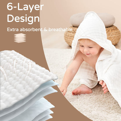 Large Hooded Baby Towels, Double White