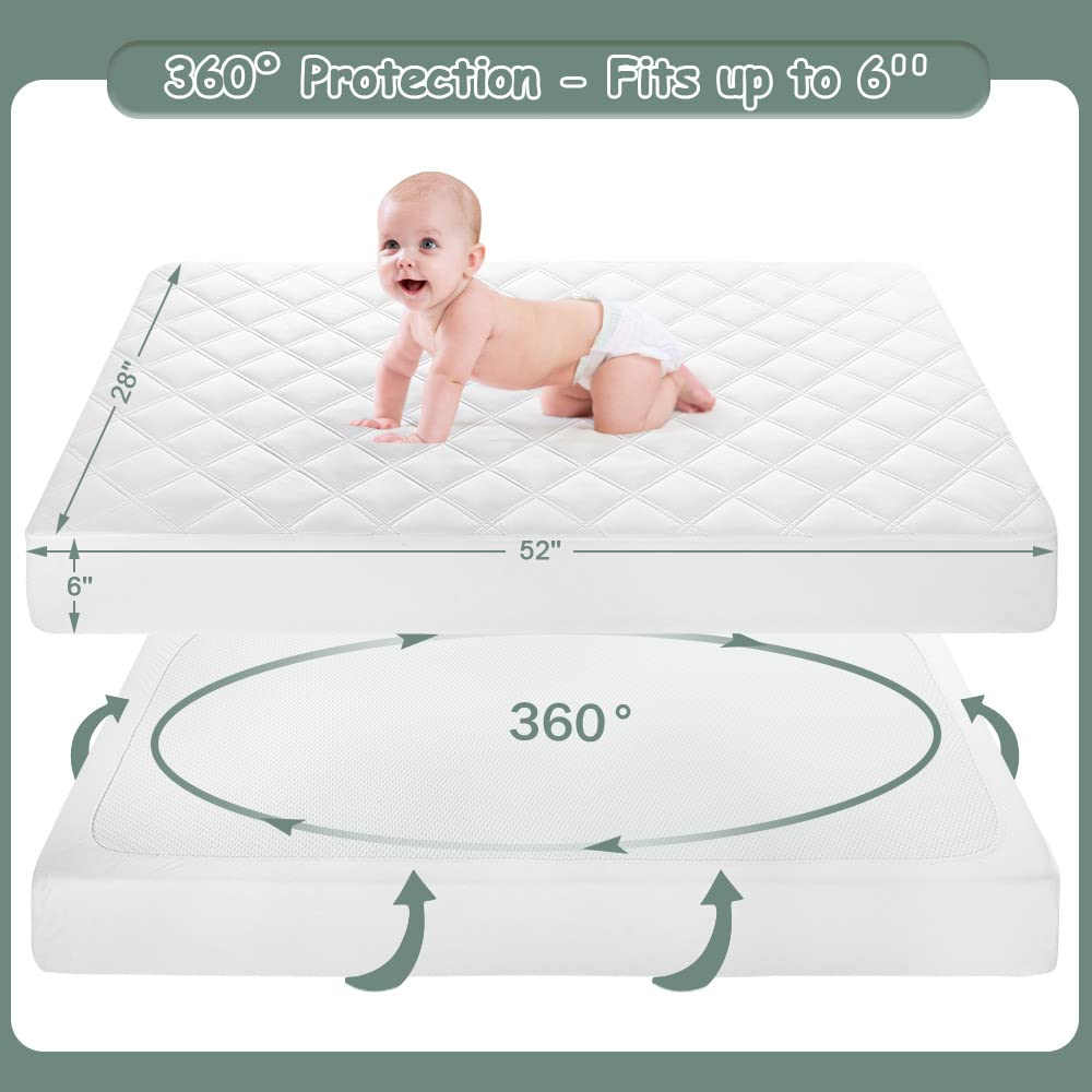 Yoofoss 2 Pack Waterproof Crib Mattress Protector, Quilted Fitted Crib Mattress Pad(52''x28'')