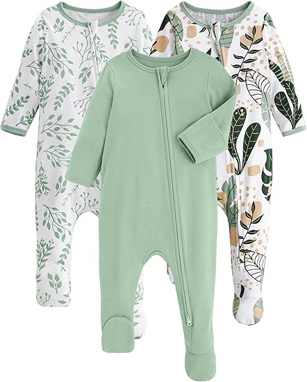 3 Pack Zipper Footie Baby Pajamas