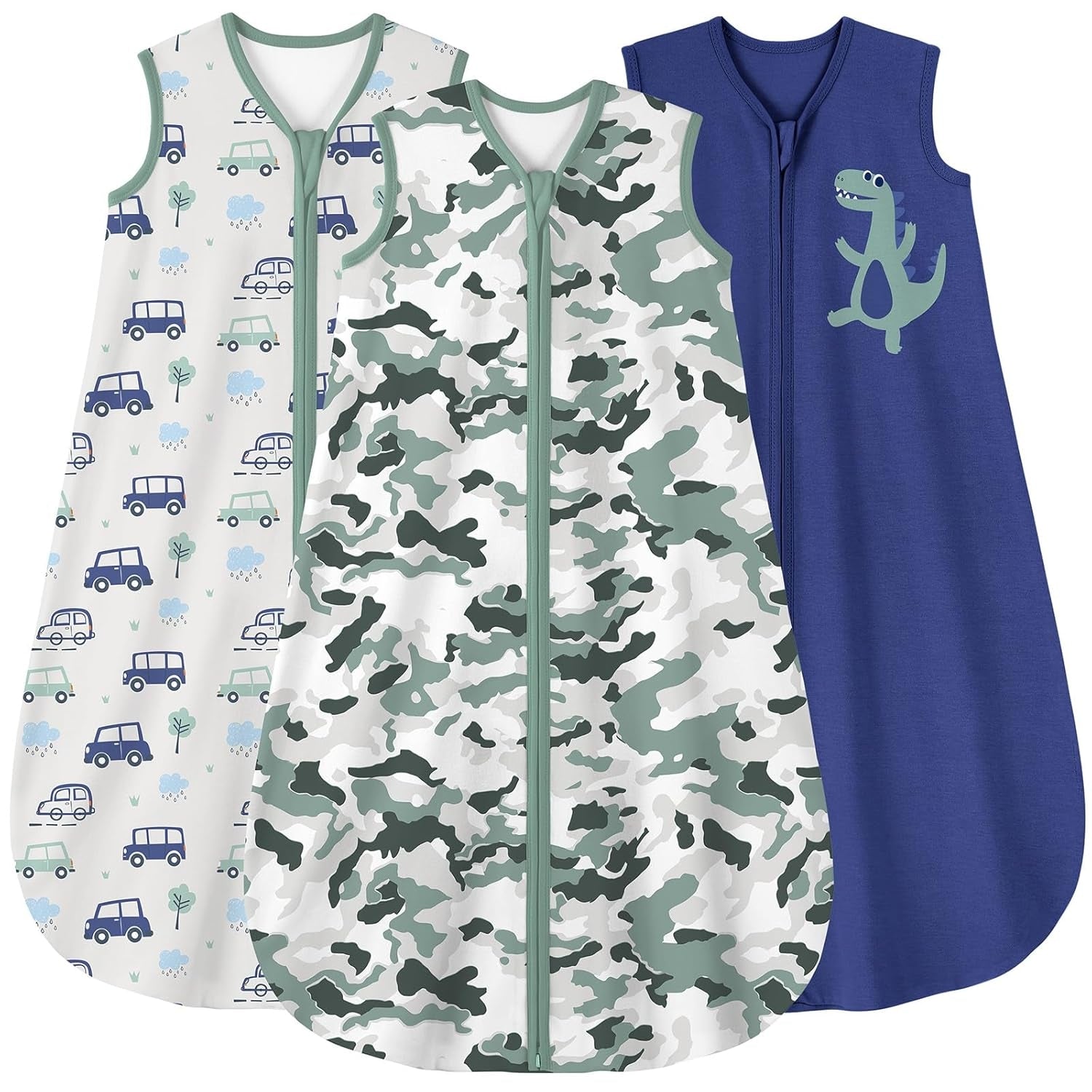 Sleep Sack 100% Cotton In Tog 0.5,3 Pack-Camouflage&car&dinosaur