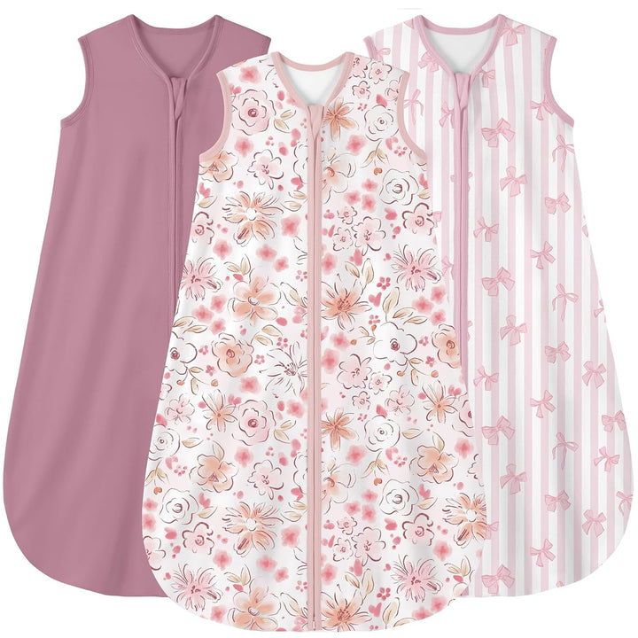 0.5 TOG Lightweight 100% Cotton Sleep Sacks,3 Pack-Purple Pink Cherry Blossoms