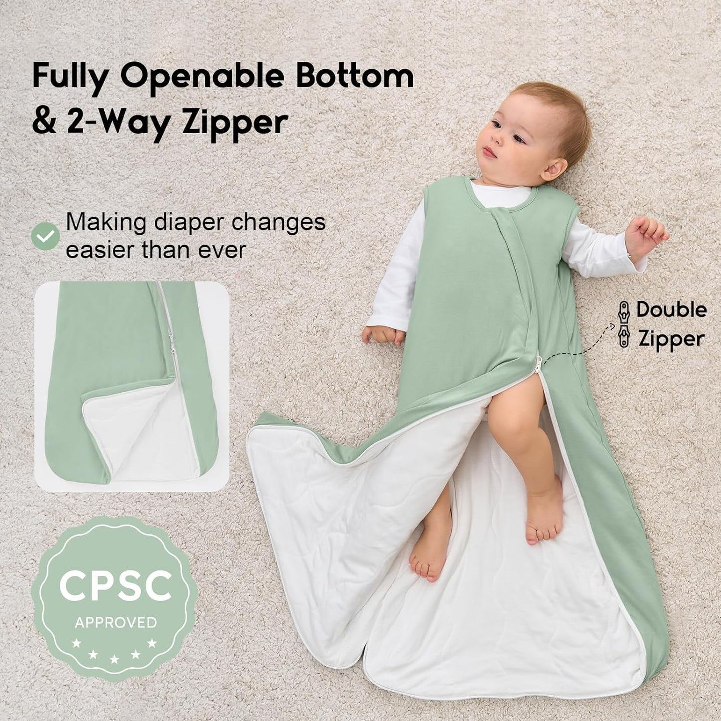 Yoofoss Bamboo Rayon Baby Sleep Sack, 1.0 TOG Wearable Blanket