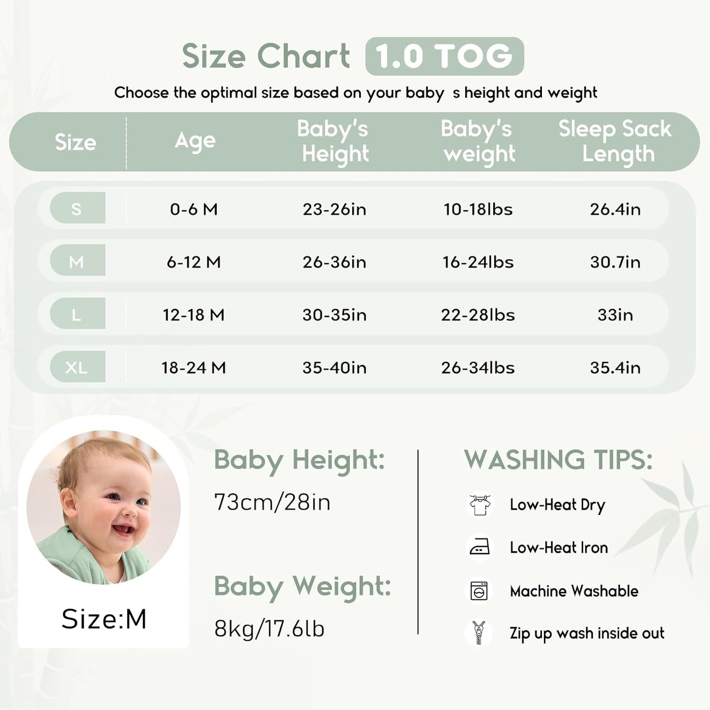 Yoofoss Bamboo Rayon Baby Sleep Sack, 1.0 TOG Wearable Blanket
