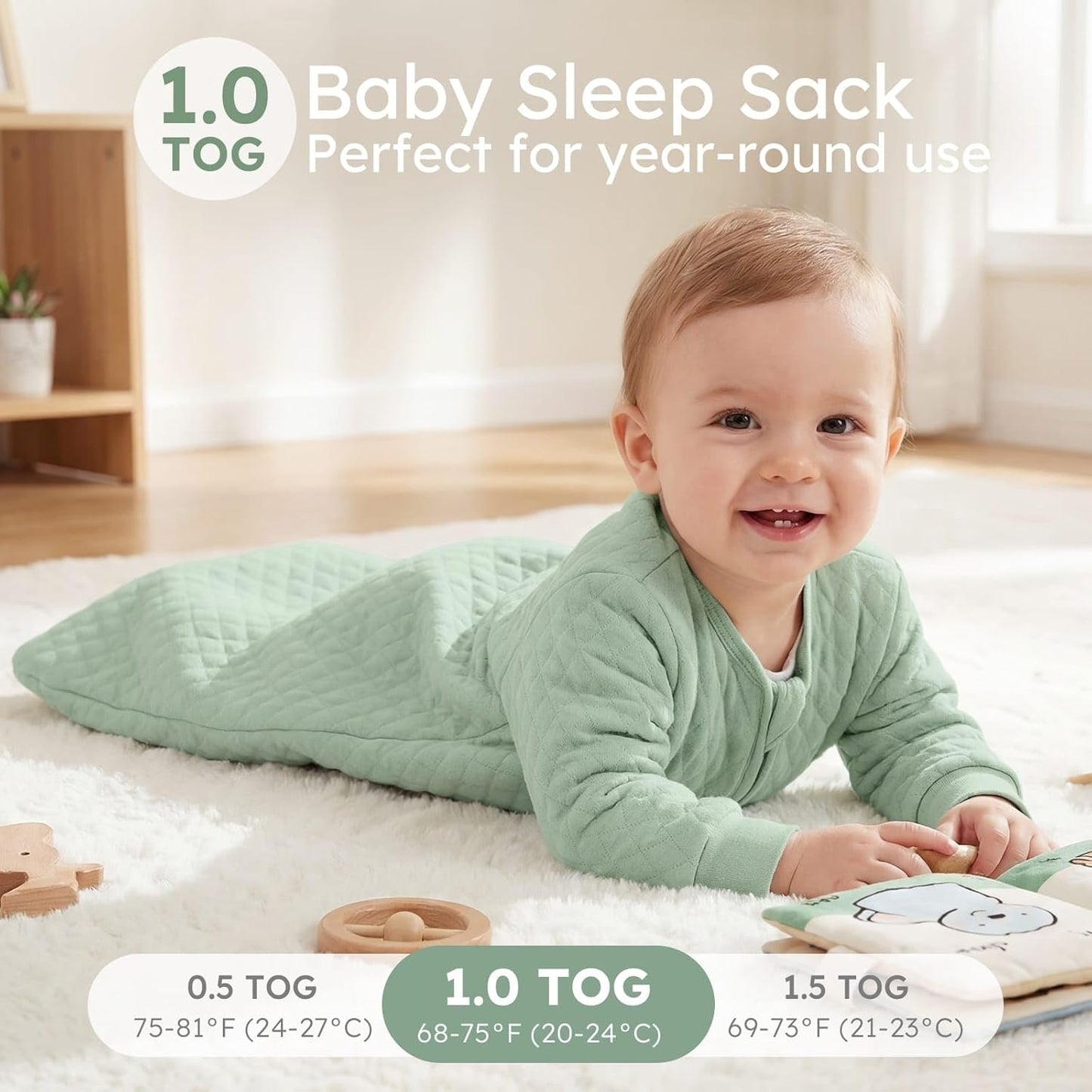 Yoofoss Organic Cotton Long Sleeve Baby Sleep Sack, 1.0 TOG
