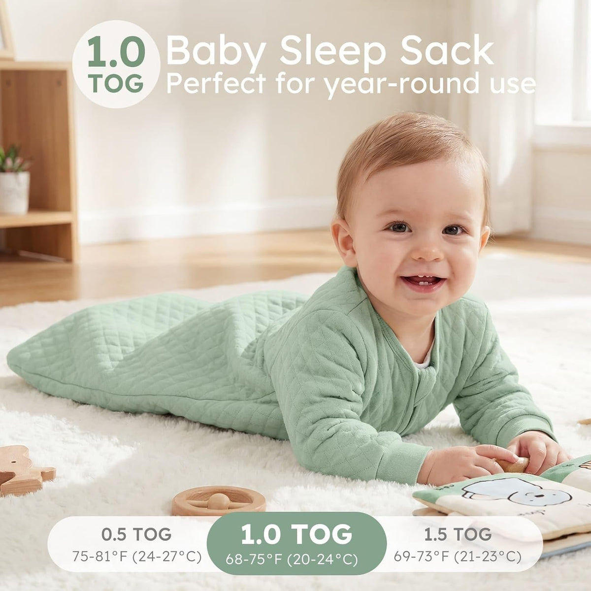 Yoofoss Organic Cotton Long Sleeve Baby Sleep Sack, 1.0 TOG
