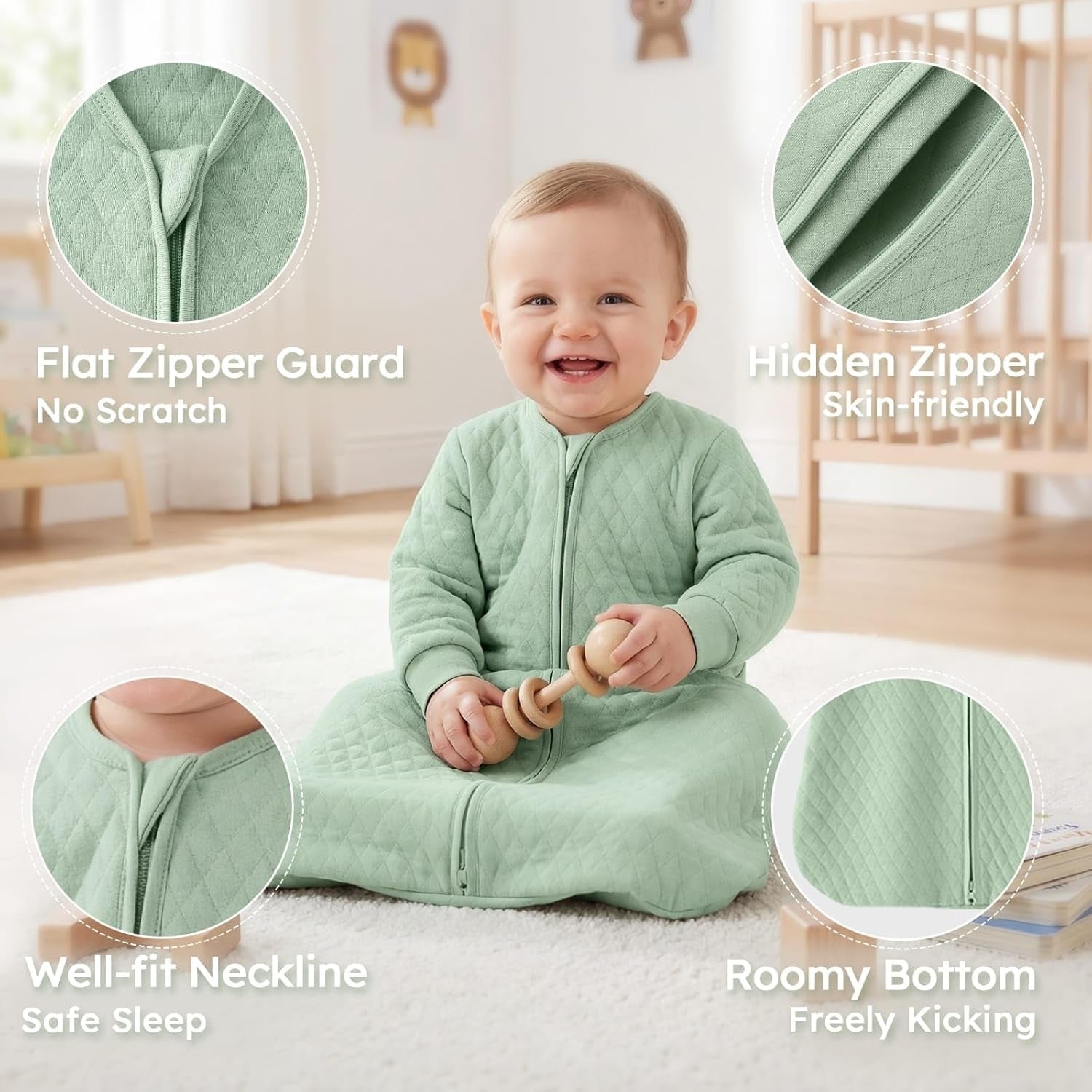 Yoofoss Organic Cotton Long Sleeve Baby Sleep Sack, 1.0 TOG