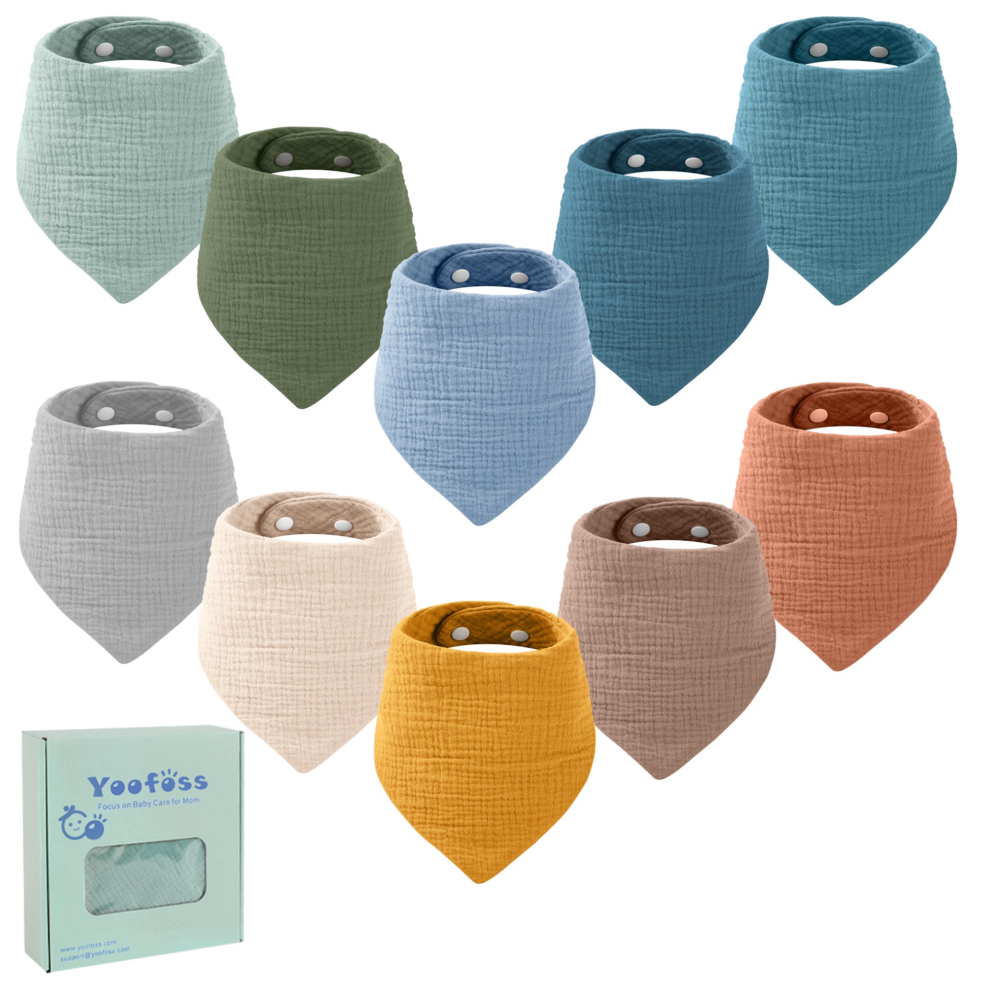 Yoofoss Muslin Baby Bibs 10 Pack 100% Cotton Bandana Bibs for Unisex Baby Boys Girls Bibs for Drooling, Teething