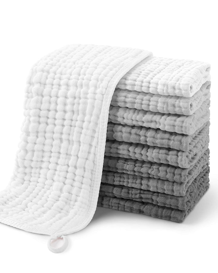 Yoofoss Muslin Burp Cloths for Baby 10 Pack 100% Cotton Baby Large 20''X10'' Gradient Grey