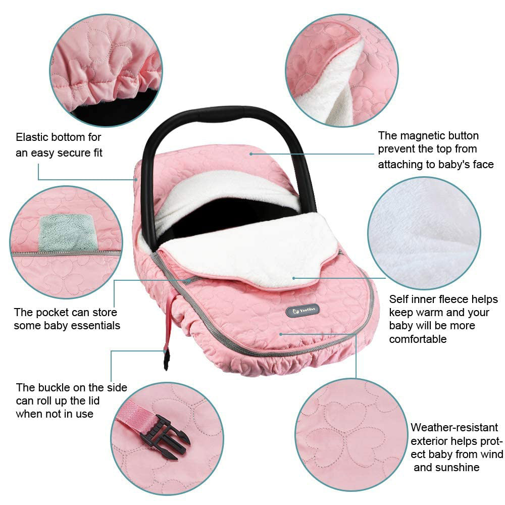 Yoofoss Baby Car Seat Cover Winter Carseat Canopies Cover to Protect Baby from Cold Wind, Super Warm Plush Fleece Baby Carrier Cover for Infant Boys Girls