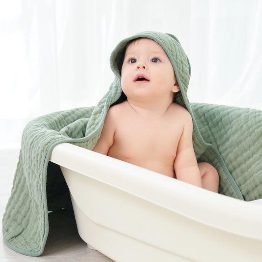 Large Hooded Baby Towels, Green & Gray