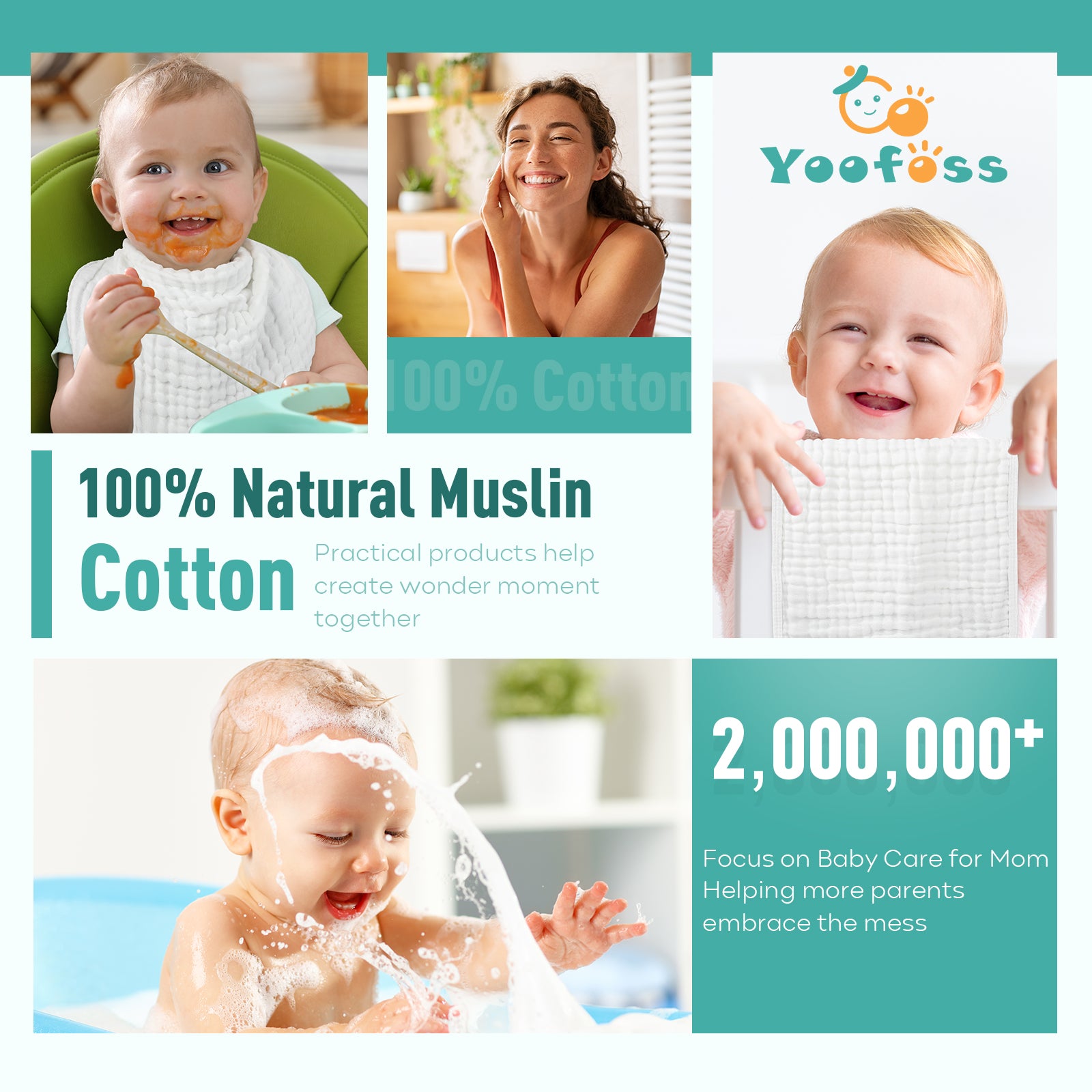 Muslin Burp Cloths for Baby 10 Pack 100% Cotton Baby Washcloths Large 20''X10'' Super Soft and Absorbent by YOOFOSS