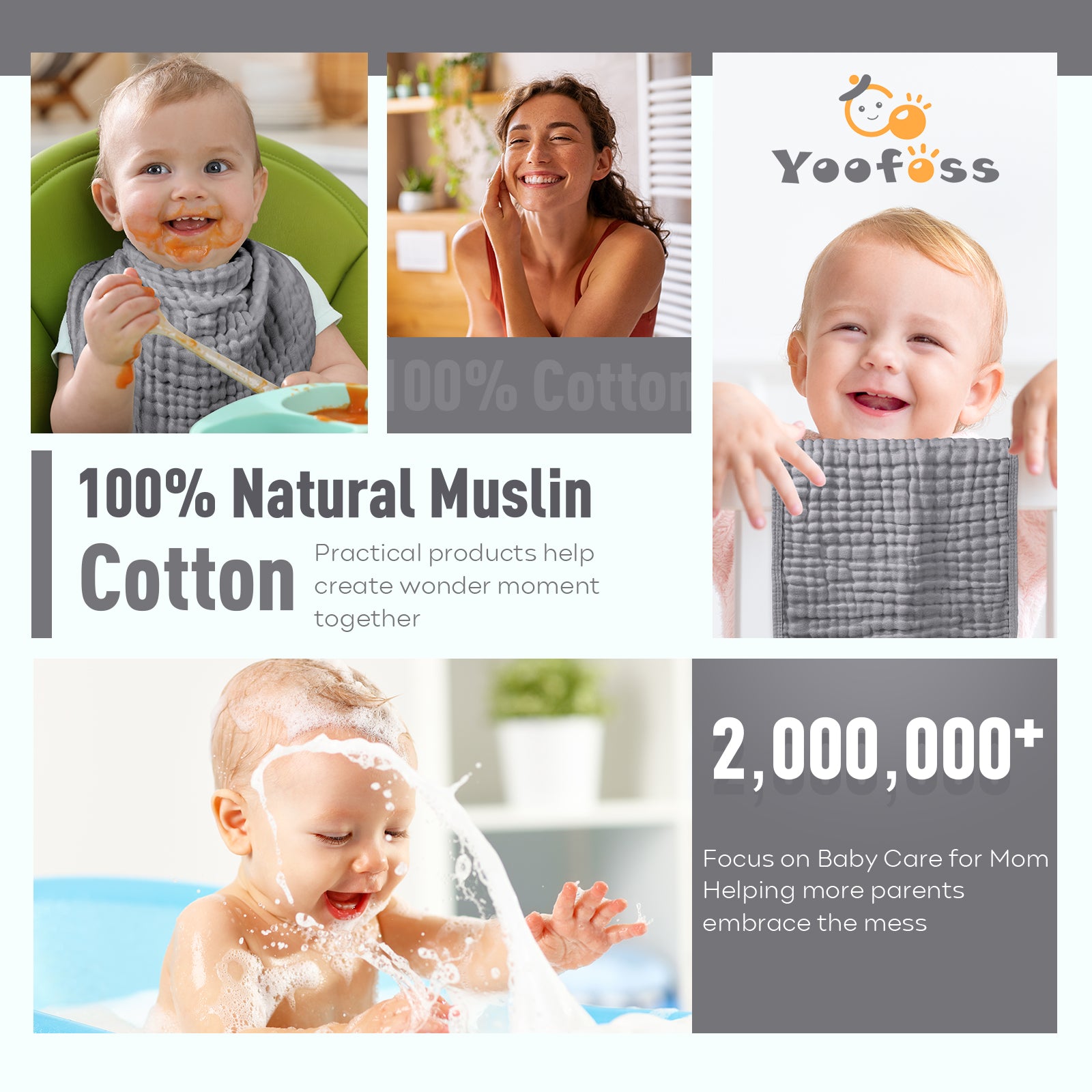 Muslin Burp Cloths for Baby 10 Pack 100% Cotton Baby Washcloths Large 20''X10'' Super Soft and Absorbent by YOOFOSS