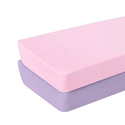 Yoofoss Baby Crib Sheets for Boys Girls, Fitted Crib Sheet 2 Pack for Standard Crib and Toddler Mattress, Super Soft Microfiber Baby Sheet 28x52x8in(Pink-Purple)