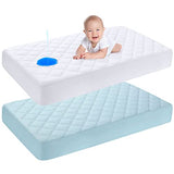 Yoofoss 2 Pack Waterproof Crib Mattress Protector, Quilted Fitted Crib Mattress Pad, Ultra Soft Breathable Toddler Mattress Protector Baby Crib Mattress Cover (Blue and White, 52''x28'')
