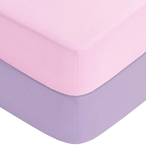 Yoofoss Baby Crib Sheets for Boys Girls, Fitted Crib Sheet 2 Pack for Standard Crib and Toddler Mattress, Super Soft Microfiber Baby Sheet 28x52x8in(Pink-Purple)