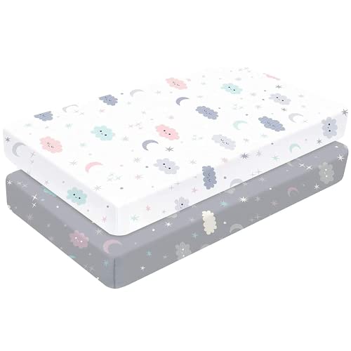 Yoofoss Fitted Crib Sheet Set 2 Pack Baby Sheets for Standard Crib Toddler Mattress Cover Soft Microfiber Breathable Mattress Cover for Boys and Girls 28x52x9in