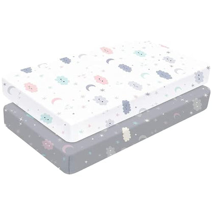Yoofoss Fitted Crib Sheet Set 2 Pack Baby Sheets for Standard Crib Toddler Mattress Cover Soft Microfiber Breathable Mattress Cover for Boys and Girls 28x52x9in
