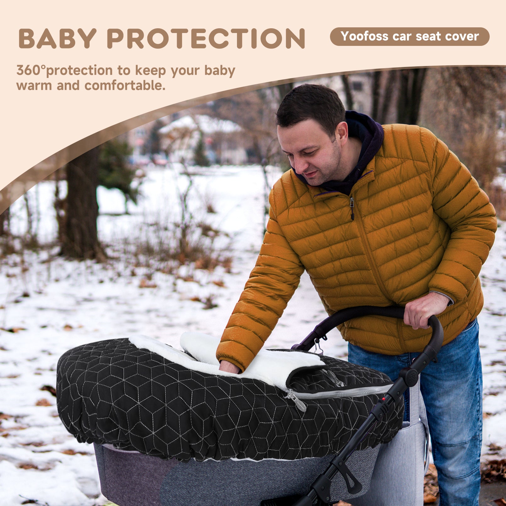 Baby Car Seat Cover Winter Carseat Canopies Cover to Protect Baby from Cold Wind, Super Warm Plush Fleece Baby Carrier Cover for Infant Boys Girls
